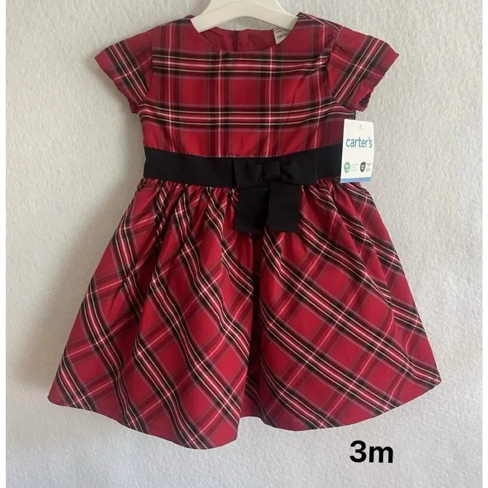 Carter's Christmas Baby Girls 2-Pcs Red Plaid Dress Holiday Festive W/ Undies 3m